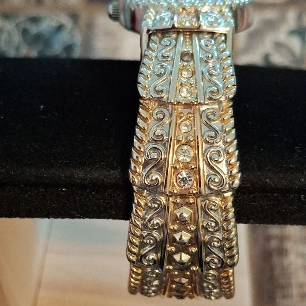 Cote d'Azur Two-Toned Cuff Watch With Rhinestones. *READ DESCRIPTION*